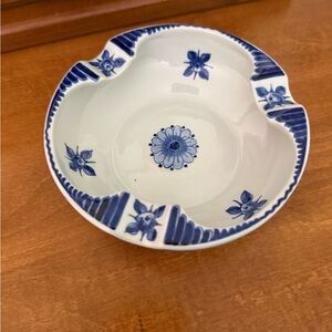 RARE Vtg Royal Delft Blue white hand‎ painted floral bowl ashtray dish ceramic